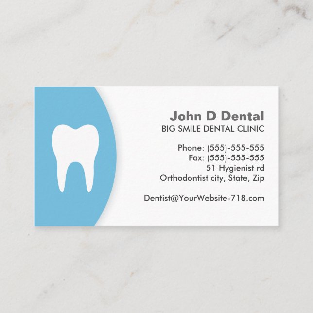 Blue and white dental dentist business card (Front)