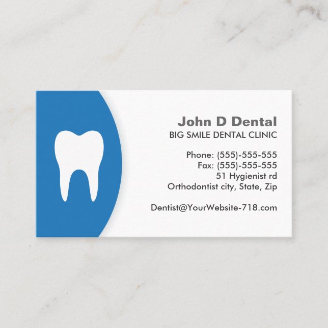 Blue and white dental dentist business card (Front)