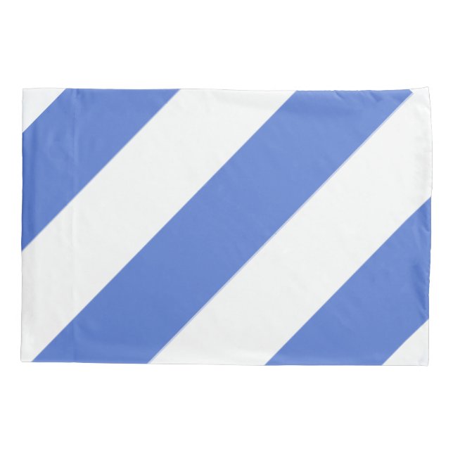 Blue and White Diagonal Broad Stripe Pillowcase (Back)