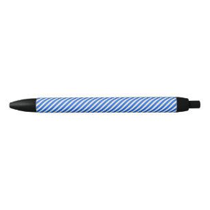 Blue and White Diagonal Stripes Black Ink Pen