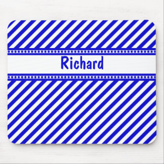 Blue and White Diagonal Stripes Mouse Mat