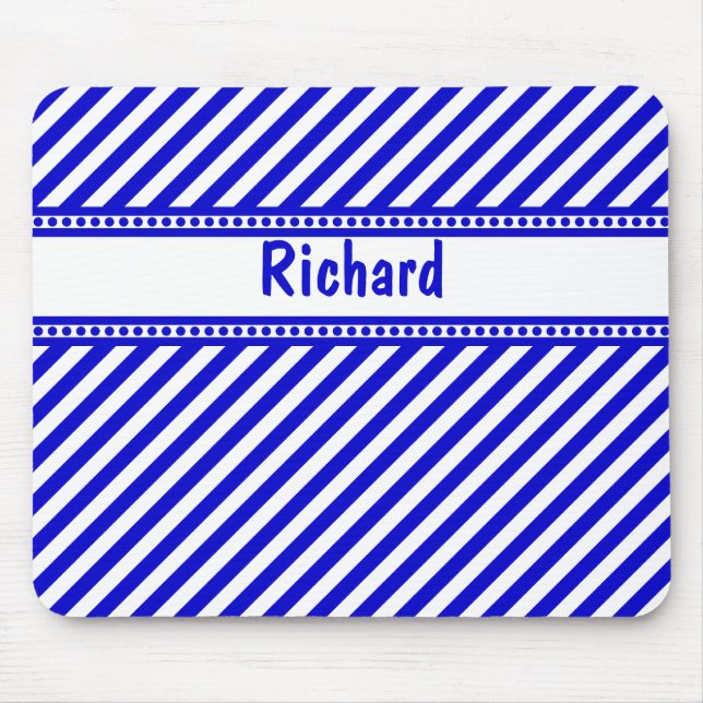 Blue and White Diagonal Stripes Mouse Mat (Front)