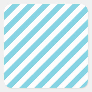 Blue and White Diagonal Stripes Pattern Square Sticker