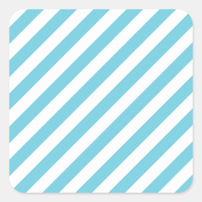 Blue and White Diagonal Stripes Pattern Square Sticker (Front)