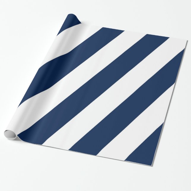 Blue and White Diagonal Stripes Wrapping Paper (Unrolled)