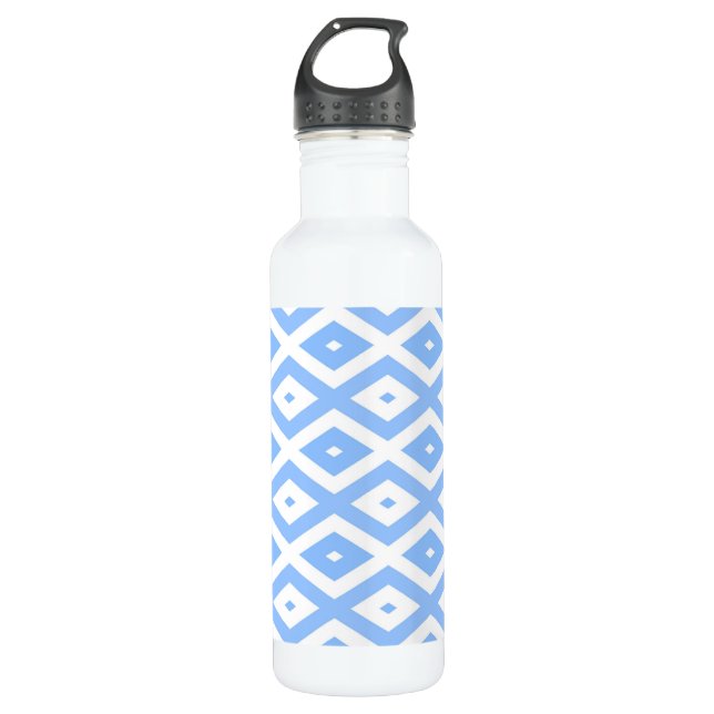 Blue and white diamond pattern 710 ml water bottle (Front)