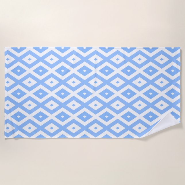 Blue and white diamond pattern beach towel (Front)