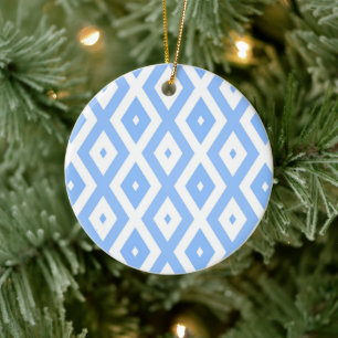 Blue and white diamond pattern ceramic tree decoration