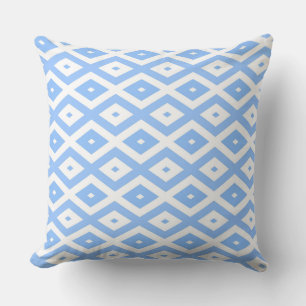Blue and white diamond pattern cushion