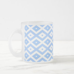 Blue and white diamond pattern frosted glass coffee mug