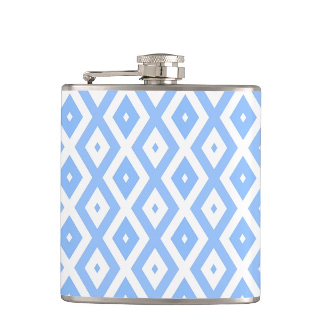 Blue and white diamond pattern hip flask (Front)