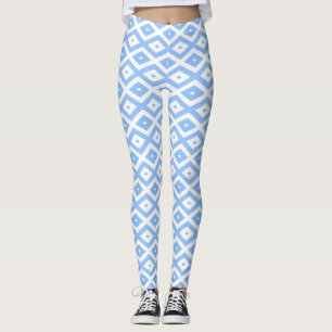 Blue and white diamond pattern leggings