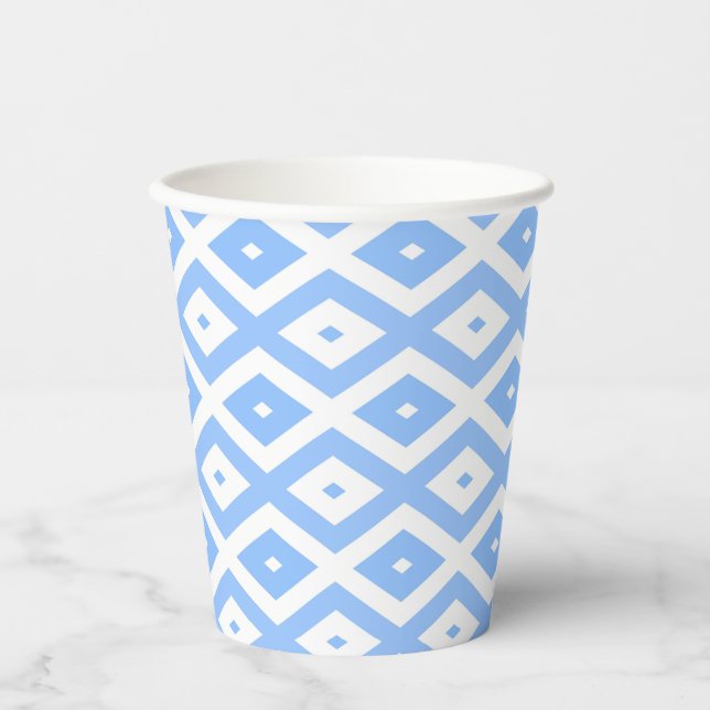 Blue and white diamond pattern paper cups (Front)