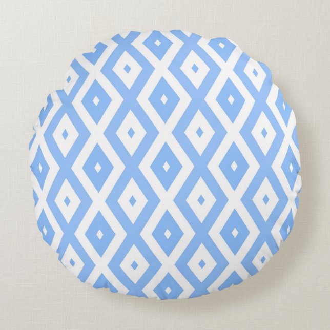 Blue and white diamond pattern round cushion (Front)