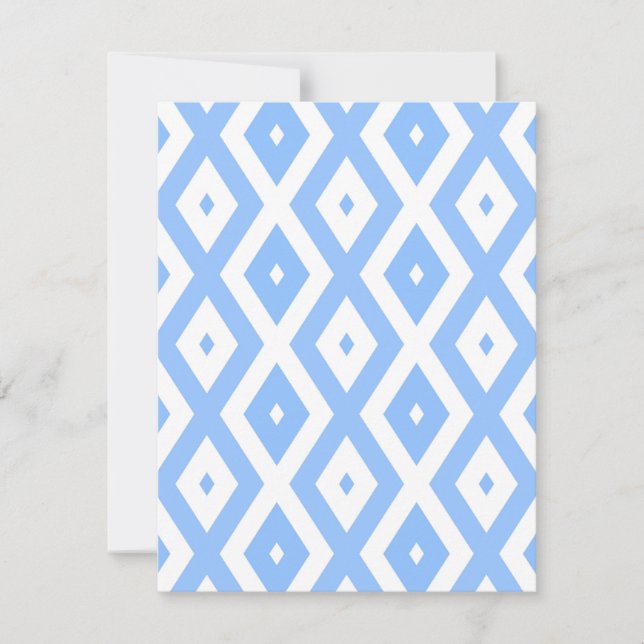 Blue and white diamond pattern RSVP card (Front)