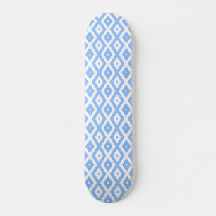 Blue and white diamond pattern skateboard