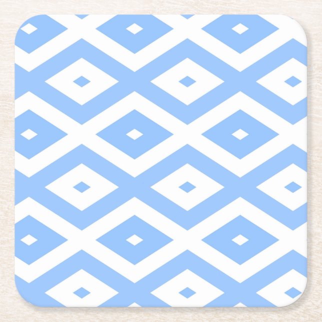 Blue and white diamond pattern square paper coaster (Front)