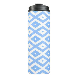 Blue and white diamond pattern thermal tumbler