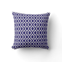 Blue and White Diamond Pattern Throw Pillow