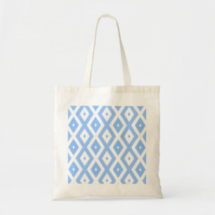 Blue and white diamond pattern tote bag