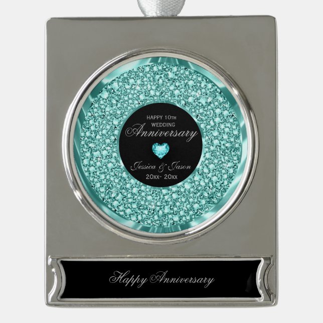 Blue And White Diamonds Silver Plated Banner Ornament (Front)