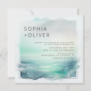 Blue and White Digital Beach Wedding Invitation