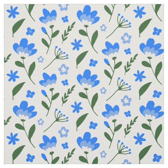 Blue and White Ditsy Floral Pattern Fabric (Swatch)