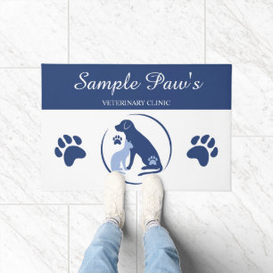 Blue And White Dog With Cat Logo Veterinary Clinic Doormat