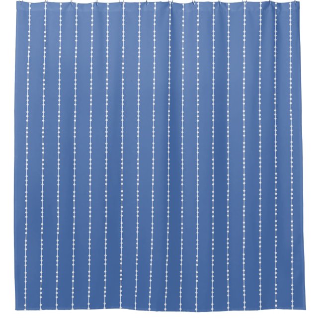 Blue and White Dot Pinstripe Shower Curtain (Front)