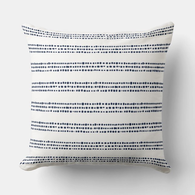 Blue and White Dotted Stripes Throw Pillow (Front)