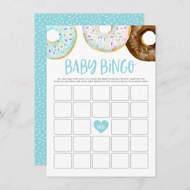 Blue and White Doughnuts Baby Shower Bingo Game Ca Enclosure Card (Front/Back)