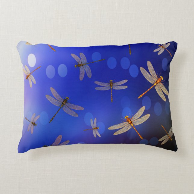 Blue And White Dragon Fly Pattern, Decorative Cushion (Front)