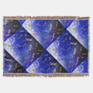 Blue And White Dragon Fly Pattern, Throw Blanket