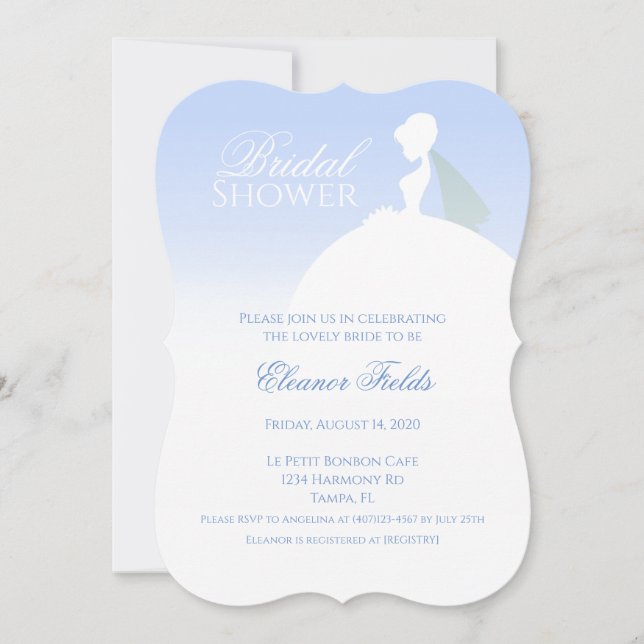 Blue and White Elegant Bridal Shower Invitation (Front)