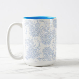 Blue and White Elegant Floral Pattern Two-Tone Coffee Mug