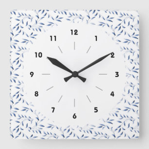 Blue and White Elegant Willow Pattern Square Wall Clock