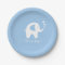 Blue and white elephant baby shower paper plates