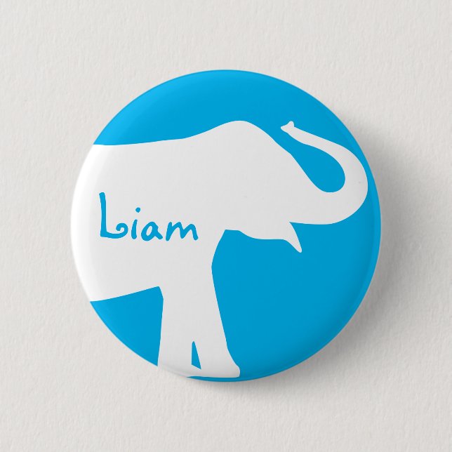 Blue and White Elephant Custom Monogram 6 Cm Round Badge (Front)