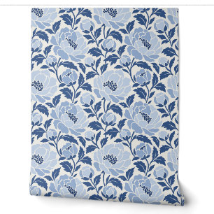 Blue and White English Garden Peony Wallpaper