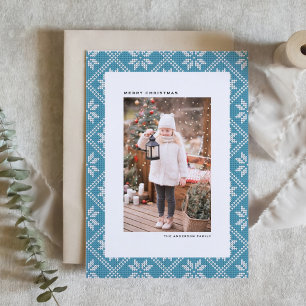 Blue and White Fair Isle Knit Pattern Christmas Holiday Card