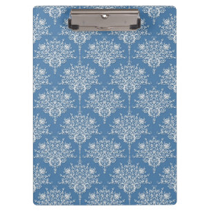 Blue and White Fancy Damask Pattern Clipboard
