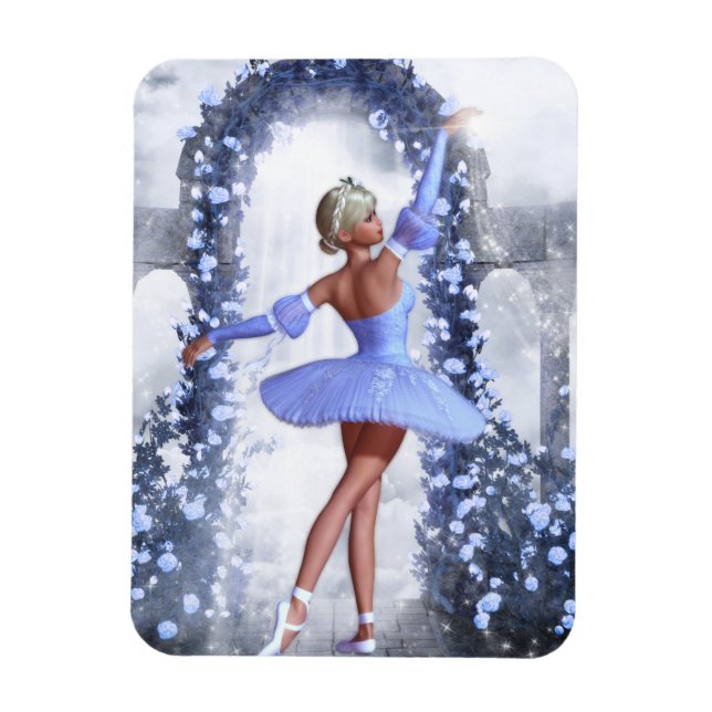 Blue and white fantasy ballerina with rose flowers magnet (Vertical)