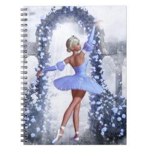 Blue and white fantasy ballerina with rose flowers notebook