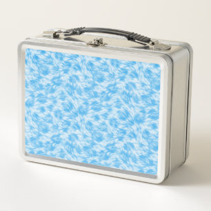 Blue and white faux fur effect metal lunch box
