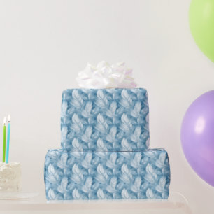 Blue and White Feather Pattern Bridal Wrapping Paper