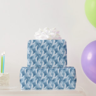 Blue and White Feather Pattern Bridal Wrapping Paper