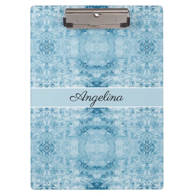 Blue and white feather pattern, customisable clipboard (Front)