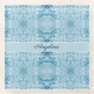 Blue and white feather pattern glass coaster