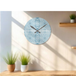 Blue and white feather pattern round clock