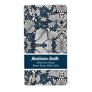 Blue and White Fern Leaves Address